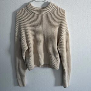 Everlane The Texture Organic Cotton Crew Neck Sweater Chunky Knit Size XS Cream